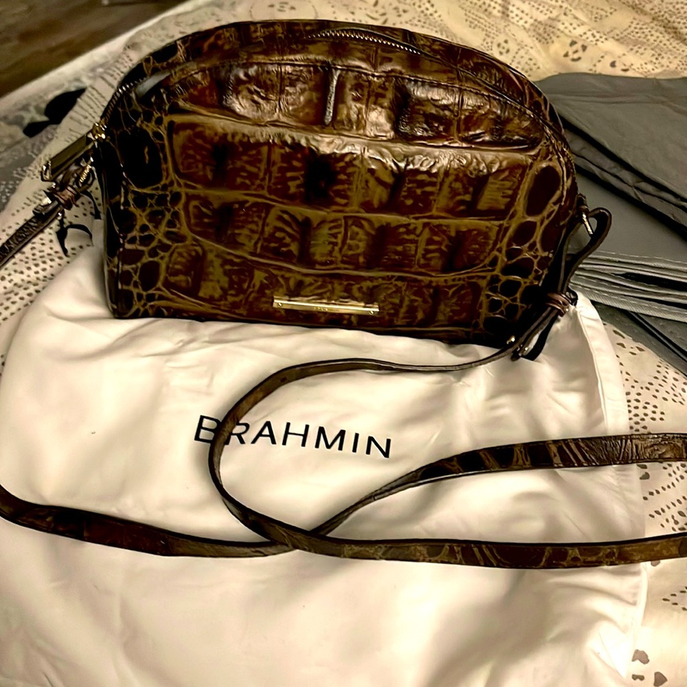 Brahmin embossed crocodile saddle bag style crossbody handbag